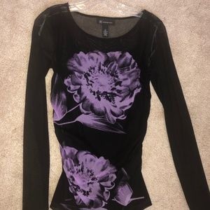 International Concepts Black Mesh Blouse